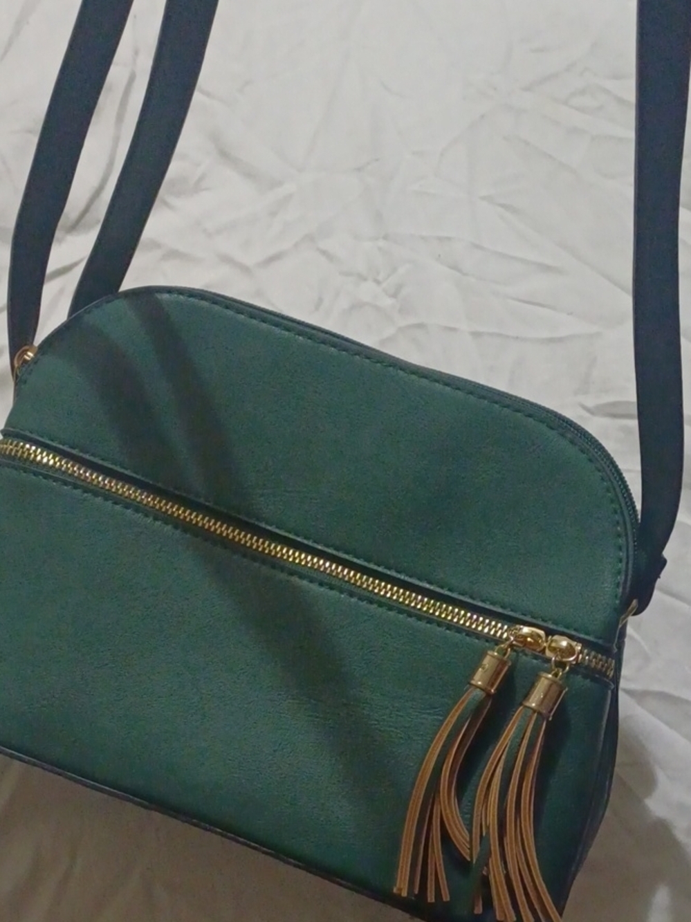 Green Crossbody Bag with Tassel Zip Pocket